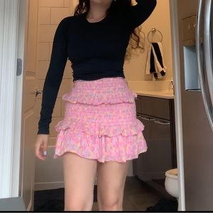 LoveShackFancy Sicily Smocked Floral Mini Skirt